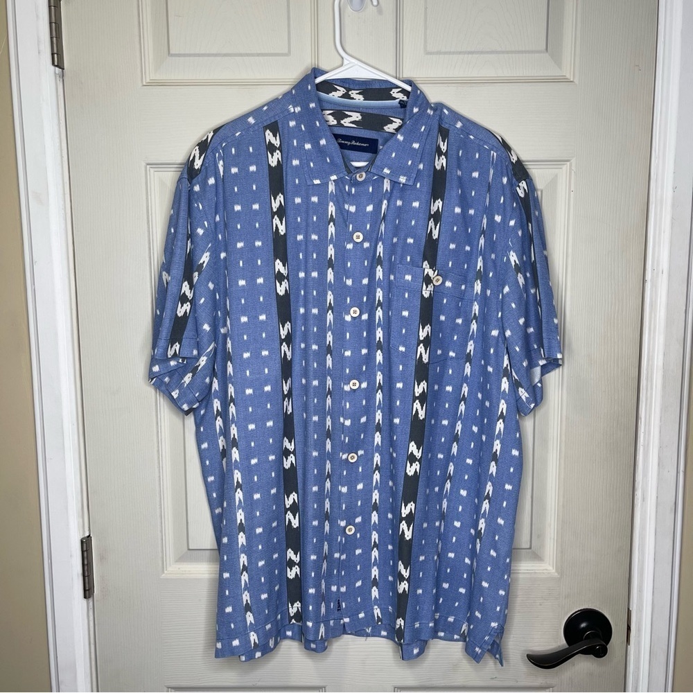 Tommy Bahama Island Zone Silk Blend Western Retro Blue Shirt Mens Sz XL